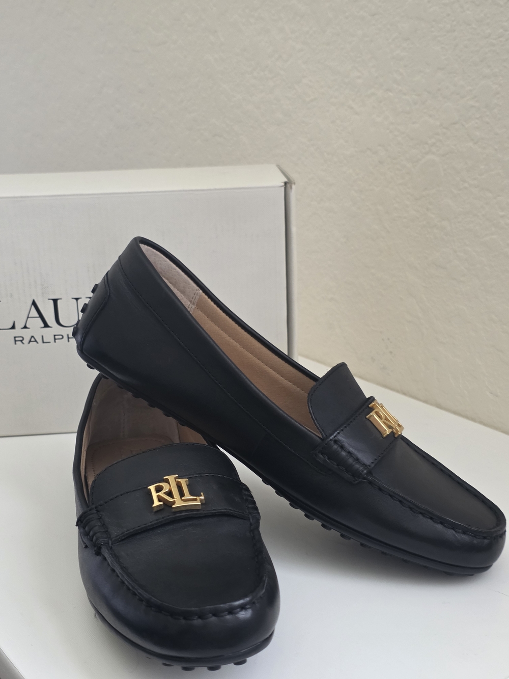 Ralph Lauren Leather RL Logo Driving Loafers Barnsbury Leather Driver Size 8 B